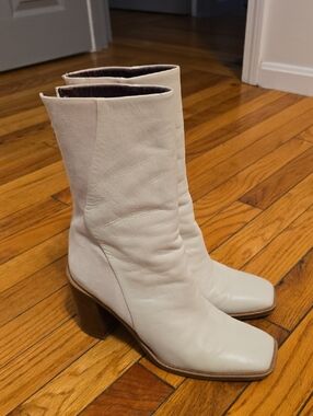 Franco Sarto Cream Mid-Calf Block Heel Boots